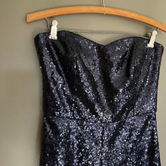 Saloni Aurelie Jumpsuit Blue Sequin Strapless Wide Leg Size 2 Sexy Chic Dressy - Picture 9 of 16